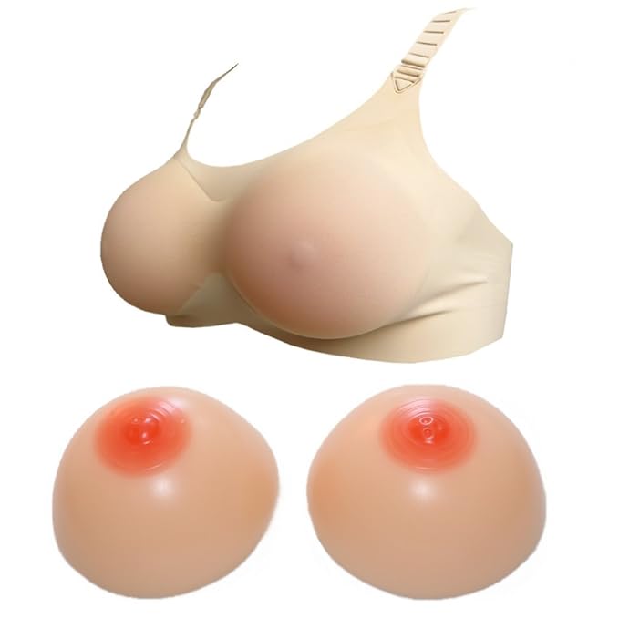 ONEFENG Falsche Brüste Silikon mit BH Set Crossdresser Cosplay Silicone Breast Nahtlose Bra Outfit Damen Brust Enhancer und H