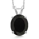Gem Stone King 14K White Gold Black Onyx Pendant Necklace for Women | 4.00 Cttw | Gemstone December Birthstone | Oval 12X10MM | With 18 Inch Chain