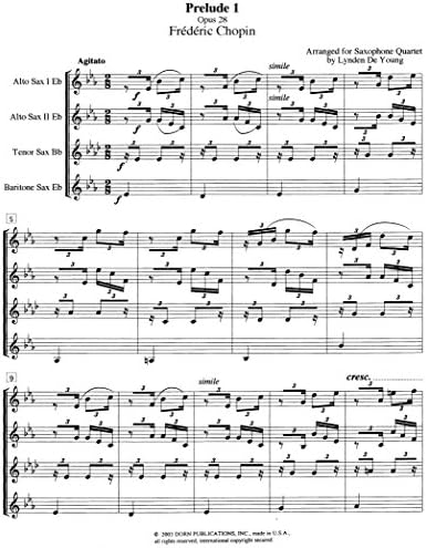 Six Preludes from Op.28 for Saxophone Quartet by Frederic Chopin-AATB