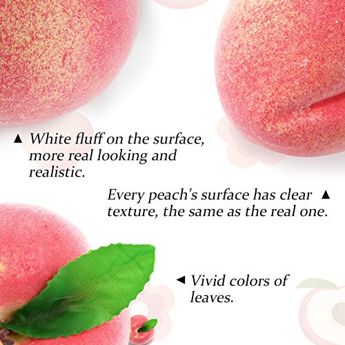 BigOtters 16PCS Artificial Fruit Peach, Fake Peach Artificial Lifelike Peach with Leaves Simulation Pink Peach Photo Props Party Home Kitchen Decor Food Toy