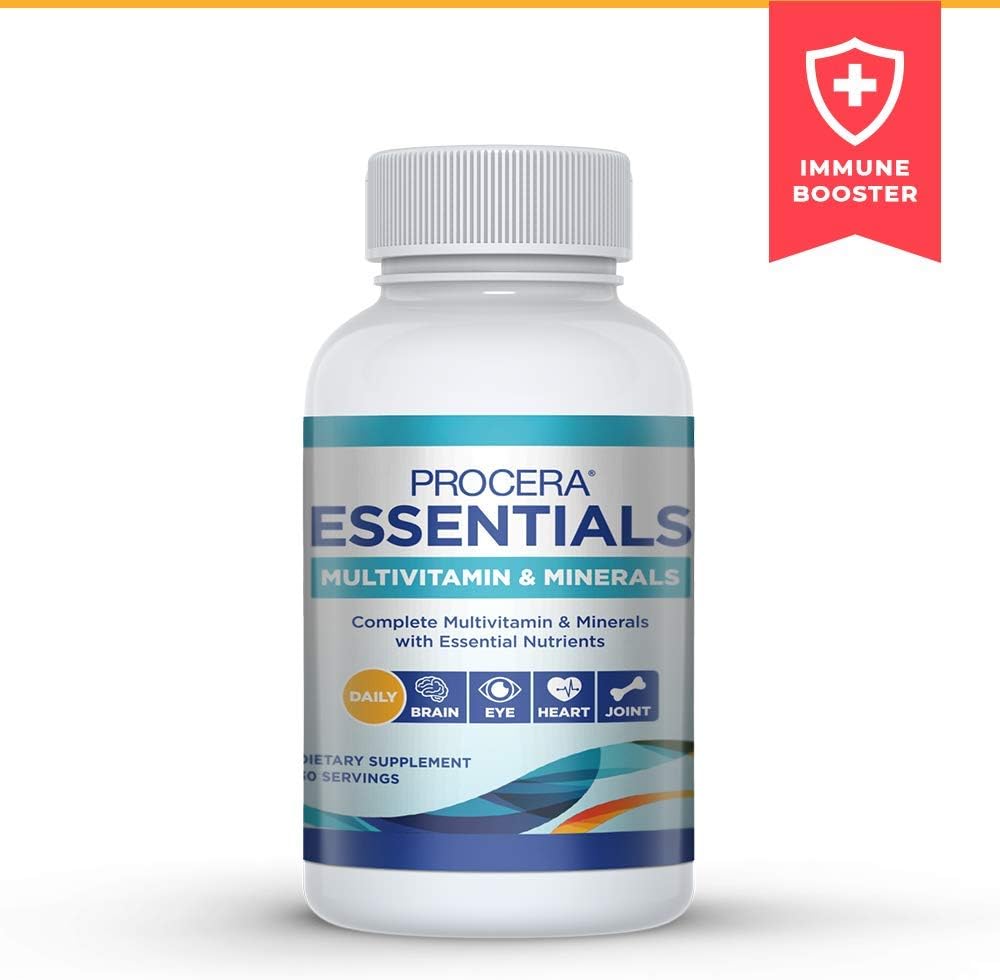 Procera Essentials Daily Immune Multivitamin - 19 Essential Vitamins, Minerals & Antioxidants - Eye, Heart & Brain Health - Joint Support - Improved Vitality & Vigor - 60 Count