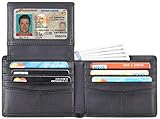 Travelambo Genuine Leather RFID Blocking Wallet Mens Credit Card Bifold Wallets Purses in Black - Stop Electronic Pick Pocketing - Credit Card Protector - Stop RFID Scans