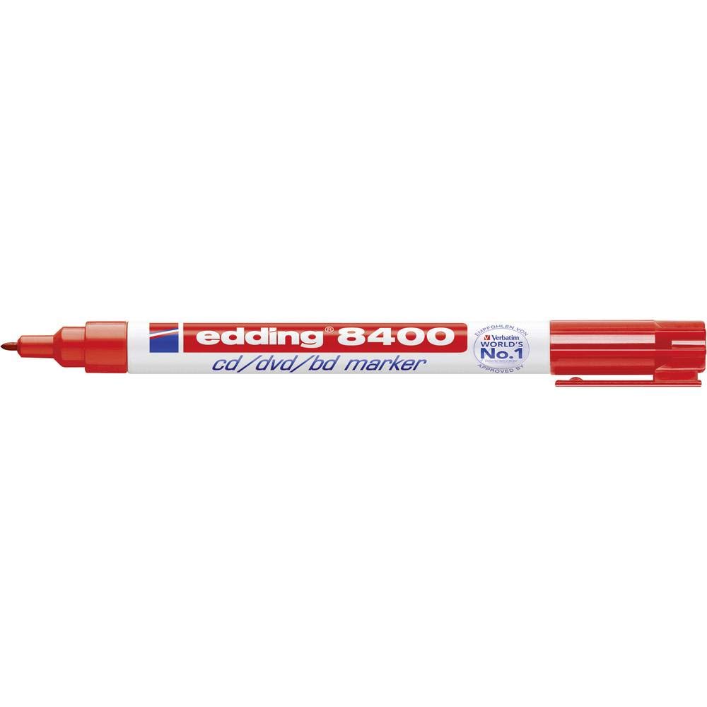 edding 8400 CD/DVD/BD marker - red - 1 pen - fine round nib 0.5-1 mm - for permanent labelling of CDs, DVDs and Blu-Ray Discs