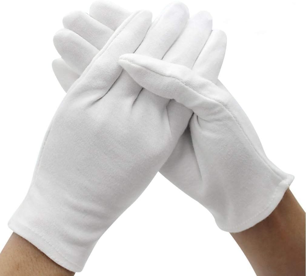 DH 12 Pairs White Cotton Gloves Soft Mittens, Jewelry Inspection Stretchy Work