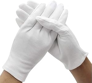 DH 12 Pairs White Cotton Gloves Soft mittens, Jewelry Inspection Stretchy Work Gloves-Large