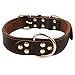 Berry Pet Soft Genuine Leather Dog Collar for Medium Large Dogs, Heavy Duty Large Dog Leather Collar with Durable Metal Buckle for Daily Walking or Training, Brown, Neck fit 15-19