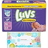 Luvs Newborn Diapers (Size N - Less Than 10 lbs) (31ct) Bundle with Honest Baby Wipes (10ct) Travel Pack