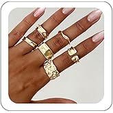 BOOZIQ Chunky Rings for Women Gold Stackable Knuckle Ring Set Adjustable Statement Ring Set Vintage Dainty Open Midi Rings Jewelry Pack for Women Gold1
