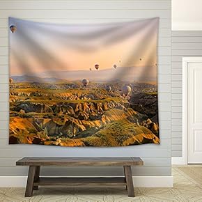 Beautiful Scenery with Hot Air Balloons Over Mountains,Turkey - Fabric Wall Tapestry Home Decor - 51x60 inches