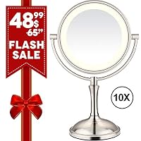 AmnoAmno LED Makeup Mirror-10x Magnifying,7.8" Double Sided Lighted Vanity Makeup Mirror with Stand, Touch Button Adjustable Light-Cord or Cordless (sliver)