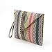 DukeTea Bohemian Oversized Clutch Purse, Large Canvas Envelope Evening Wristlet Bag Pink