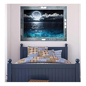 Wall26 - Science Fiction ViewPort - Decal - The Moon Peeking through the Clouds and a Calm Night - Wall Mural, Removable Sticker, Home Decor - 24x32 inches