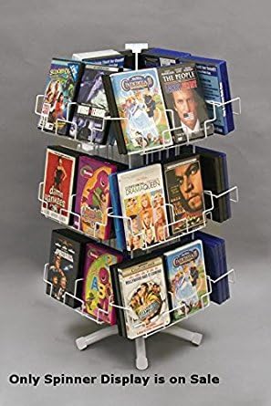 White 3 Tier 24 Pocket DVDs Counter Spinner with Sign Holder 31" H x 15" Base