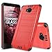 Huawei Ascend XT H1611 Case, with TJS [Tempered Glass Screen Protector] Dual Layer Shockproof Tough Brushed Hybrid Armor Drop Protection Case Cover (Not for Huawei Ascend XT2 H1711) (Red)
