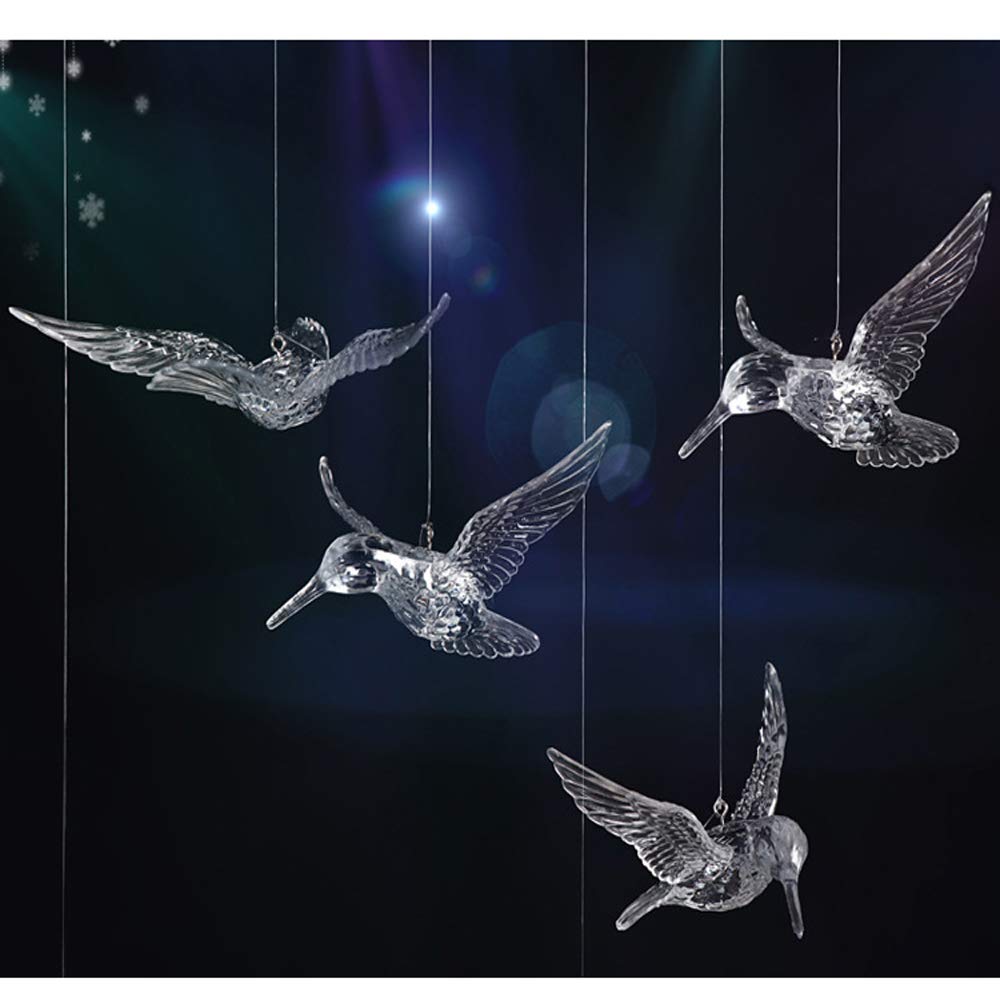 50 Pcs Bird Decorations Glass Hanging Ornaments for Easter Tree, Christmas, and Seasonal Decor with 295Ft transparent line