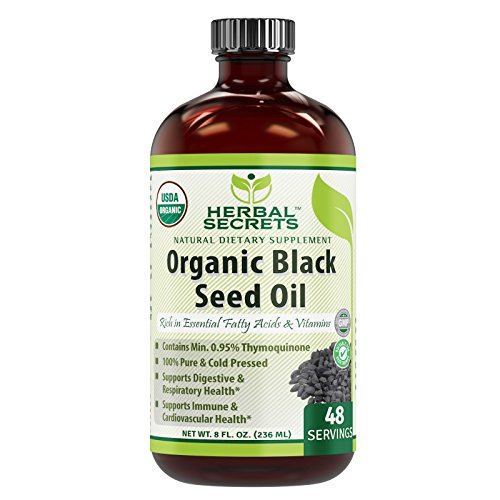Herbal Secrets Premium Quality USDA Organic Black Seed Oil - 8 oz Glass Bottle Cold from Nigella Sativa (Black Cumin) seeds- Supports Cardiovascular, Immune and Digestive Health Herbal Secrets Premium Quality USDA Organic Black Seed Oil - 8 oz Glass Bottle Cold from Nigella Sativa (Black Cumin) seeds- Supports Cardiovascular, Immune and Digestive Health