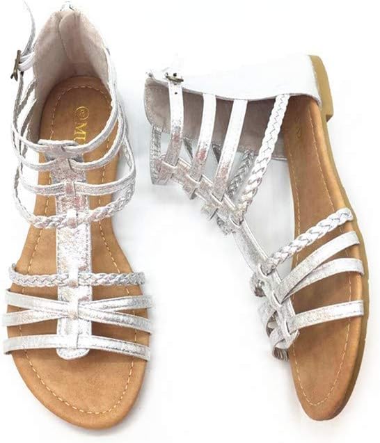 MUDAN Womens Buckle Zip Thong Gladiator Sandal