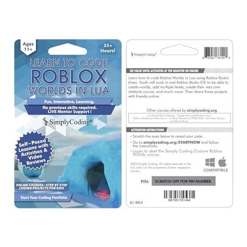 Learn to Code Custom Roblox Worlds in Lua - Computer Programming for Beginners Roblox Gift Card with Digital Pin Code, Ages 11-18, (PC, Mac, Chromebook Compatible)