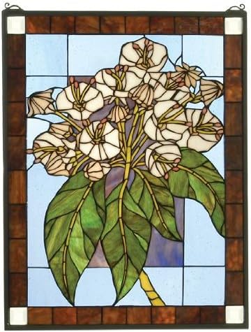 Meyda Tiffany 31268 Revival Mountain Laurel Stained Glass Window, 20" Width x 26" Height