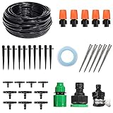 Chustang Drip Irrigation System Kit，50ft Distribution Tubing Hose Plant Watering Irrigation Accessories Atomizing Nozzle Mister Dripper 1/4-Inch