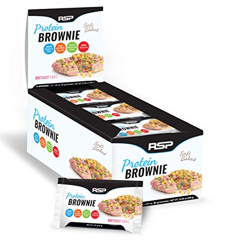 RSP Protein Brownie (12 pk) - 16g of Whey Protein & Gluten Free, Delicious On-The-Go Healthy Snack - Soft Baked Brownie & High Protein Snack, Birthday Cake