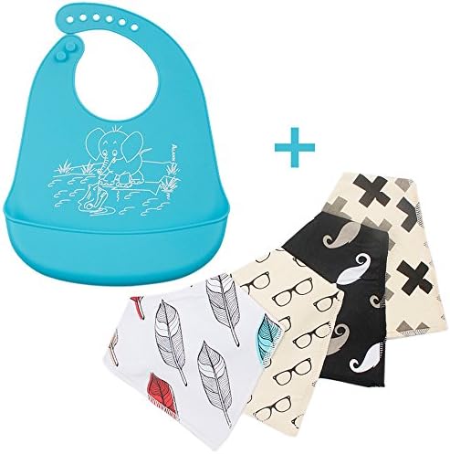 Butyface- Easy Bibs 5-Pack of 100% Cotton design and silicone bibs (Colorful 2)