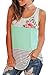 Womens Tops Sleeveless Round Neck Stripe T-Shirts Tank Tops Green M