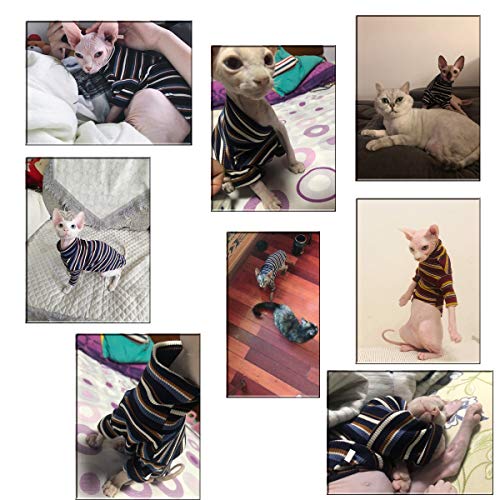 Bonaweite Hairless Cats Stripe T-Shirt, Breathable Cat Wear Clothes Vest Shirts for Sphynx, Cornish Rex, Devon Rex, Peterbald