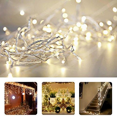 YinTonet LED String Lights,100 lED Globe String Lights with Tail Plug Extender,8 Working Modes,Waterproof Lights for Indoor Outdoo,Christmas,Party,Warm White-33ft