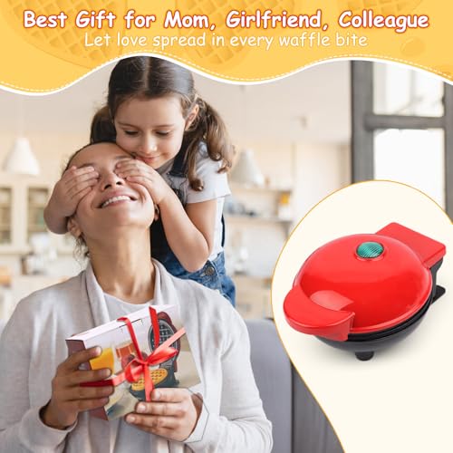 Mini Heart Shaped Waffle Maker, RISVOWO 350W Waffle Maker with Non-Stick, Electric Waffle Makers for Children's Birthdays, Family Parties, Easter or Christmas Mini Waffle Iron Heart Shape