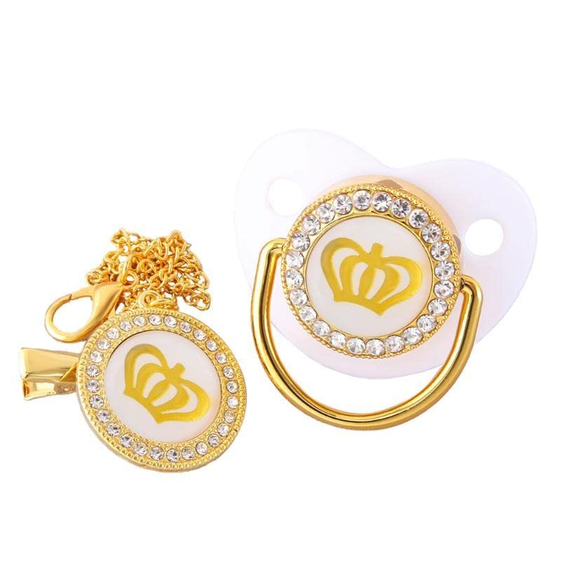 Pacifier and Pacifier Clip Set in Gift Box, BPA Free, Bling Gold