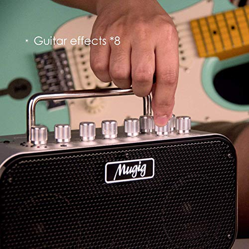Mugig MA-2 Electric Guitar Amplifier, 10W Amp, 8 Customized Timbre and Effects, Multi-Connection, Built-In Tuner, Dual-Power by AA Batteries or DC12V