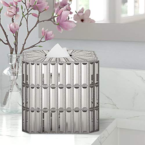 nu steel Glitz Collection Boutique Tissue, Square Shape, Paper Facial Tissue Box Holder for Bathroom Vanity Countertops, Bedroom Dressers, Nightstands, Desks and Tables, Resin with Chrome Finish