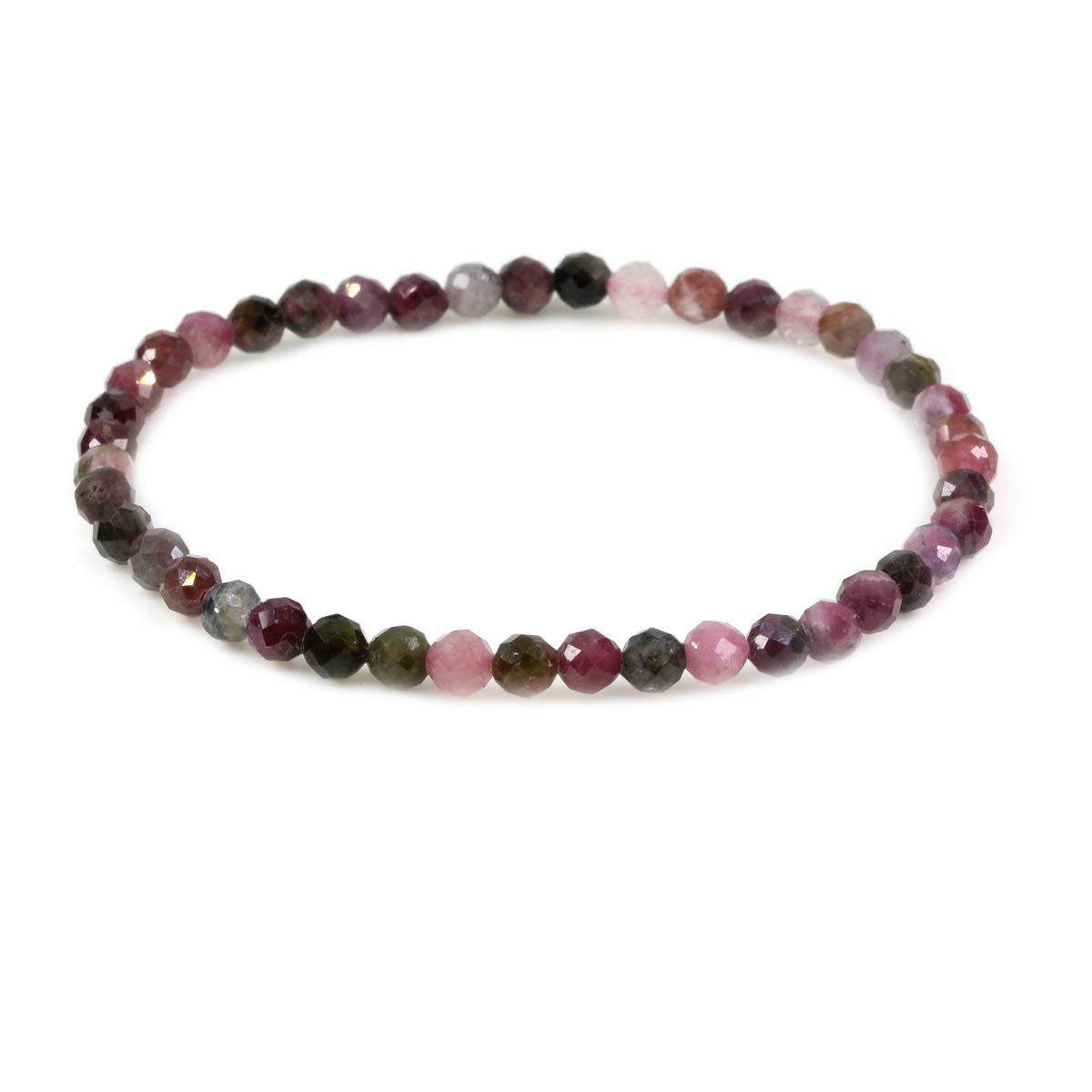 CHENYUE Natural Faceted Multicolor Tourmaline 4mm Round Beads Stretch Bracelet 7" Unisex