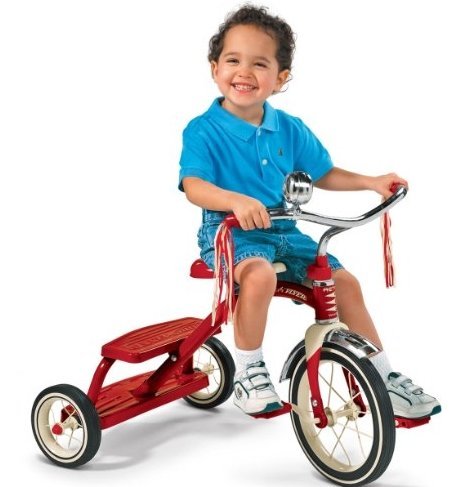 Radio Flyer Classic Red Dual Deck Tricycle- children's Tricycle- Adjustable Seat- Retro Design- Rubber-wheeled Tricycle- Chrome Front Fender- Double-deck- Step-in Back