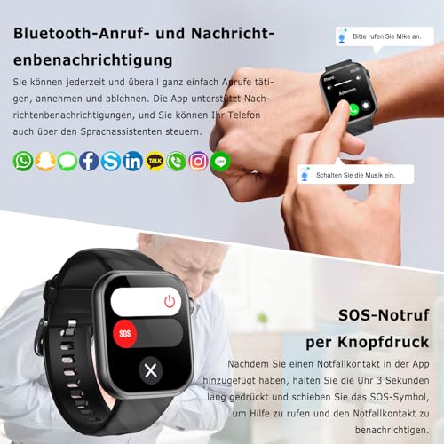 2026 Neu Smartwatch EKG+HRV/Blutdruckmessung/Harnsäure/BMI Herren Damen 1,97"AMOLED Gesundheitsuhr mit Telefonfunktion 24H Herzfrequenz Blutdruck Körpertemperatur SpO2, Schlaf-Monitor Fitnessuhr