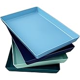 US Acrylic Coastal Plastic Serving Trays (Set of 4) 15” x 10” | Large Unbreakable Reusable Rectangular Party Platters | Serve Appetizers, Fruit, Veggies, & Desserts | BPA-Free & Made in USA