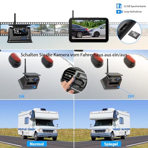 7 Inch Wireless Solar Magnetic Reversing Camera: 9600 mAh Battery, 7 Inch 1080P HD Monitor, 1 Minute Installation, IP69K Waterproof Reversing Cameras, for Trailers, Motorhomes and Trucks
