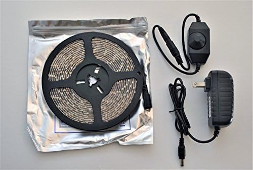 Warm White LED Strip Light Kit 16.4 FT 5M 3528 Plus 2 Six Inch Extentions 300 LEDs IP 65 Waterproof With Dimmer 2A Power Supply Kitchen Cabinet Lighting Accent Lights