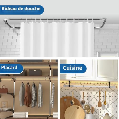 Curtain Rod, No Drilling, Adjustable Ceiling / Wall Bracket, Fits Rods, Diameter 25-32 mm, Ideal for Bathroom, Kitchen, Window, Wardrobe (Pack of 6, Black)