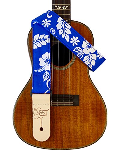 1.5" Hawaiian Print Ukulele Strap - Blue Hibiscus