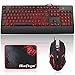 BlueFinger Backlight Gaming Keyboard,USB Wired Light up Keyboard,114 Keys Letters Glowing Keyboard,LED Light Keyboard for Game and Work (Black)