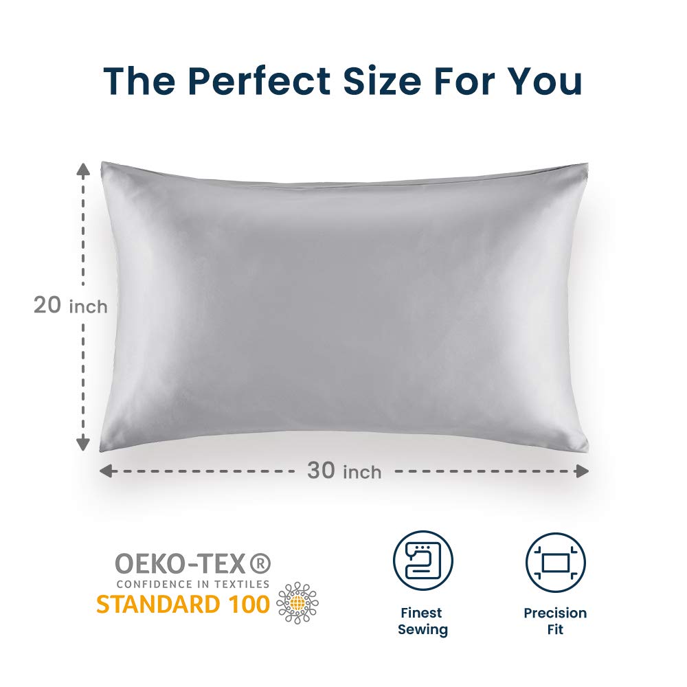 SLEEP ZONE Satin Pillowcases Temperature Regulation Set of 2 for Hair and Skin King 20x40 Pillow Cover (King, Silver Grey)