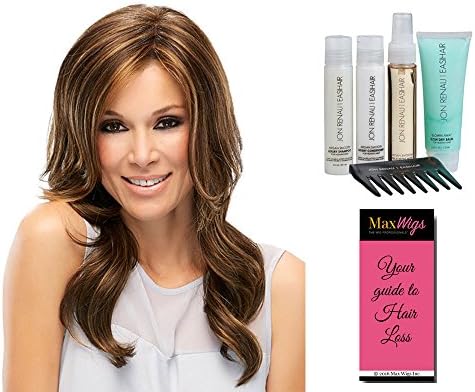 Amber Average Cap Color 14/26S10 - Jon Renau Wigs Synthetic Long Layered Soft Waves Monofilament Top Smartlace Natural Hairline Bundle with Travel Kit, MaxWigs Hairloss Booklet