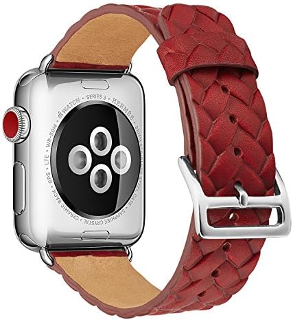 Apple Watch Band 42mm, Genuine Leather 42mm Strap with Stainless Metal Buckle Fit for Men/Women's Apple Watch Series 3, Series 2, Series 1 & Sport & Edition (red)