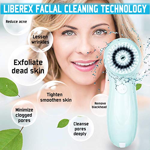 Gackoko Facial Cleansing Brush- Latest advanced cleasing Technology & 3 Brush Heads-USB Rechargeable Electric Rotating Face- IPX6 Waterproof-Advanced Face Spa System for Exfoliating Deep clease (Blue)