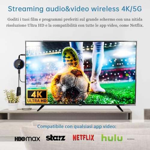 HDMI Wireless Transmitter and Receiver 4K/5.8G, HDMI Wireless Transmitter Receiver Extender, 165FT/50M Video Audio for Laptop/TV Box/Camera/Type C/Bluuray/PS to HDTV/Monitor/Projector