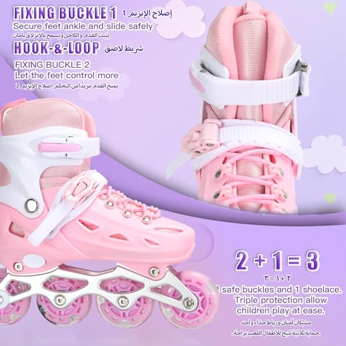 Kids Roller Skates,Adjustable Roller Skates for beginners,Comfortable roller skates,4 Light up Wheels and Sizes Adjustable Quad Skate for Indoor Outdoor for Girls Kids