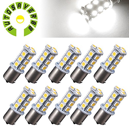 AUTOSAVER88 [10 Pack] Superbright 1156 LED Light Bulb White BA15S 5050 [18 SMD] Car Trailer LED Light 7503 1141 1073