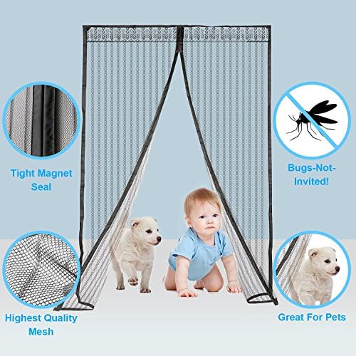 InPoTo Magnetic Screen Door with Full Frame Velcro Fits Door Size up to 38" x 82" Max- Black